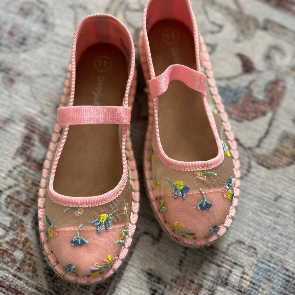 NEW Pink Embroidered Mary Jane Flats